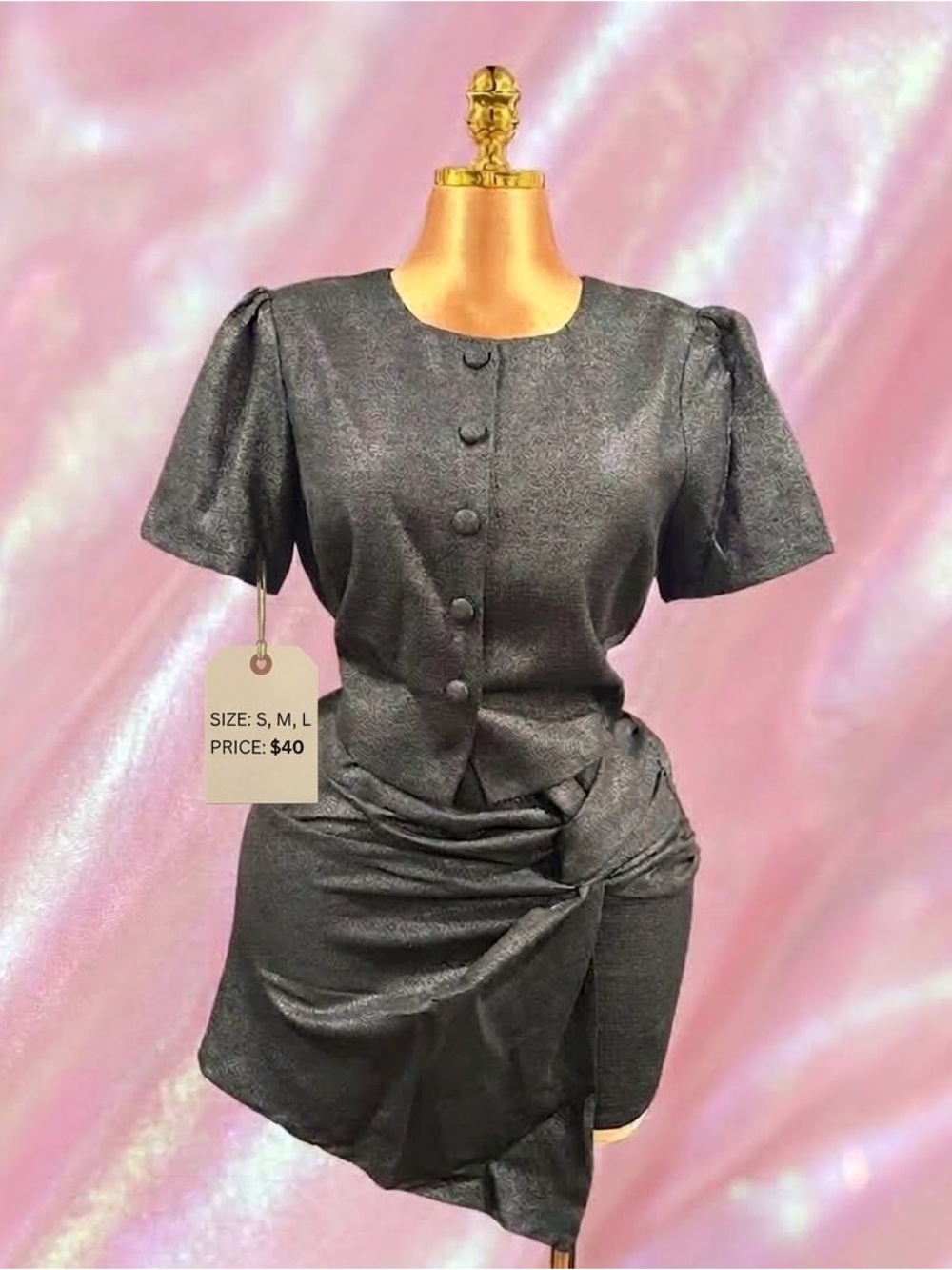 Classic Black Short-Sleeve Ruched skort set